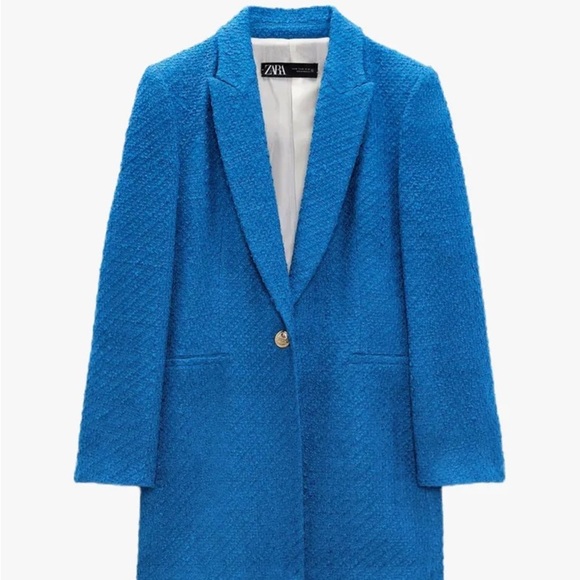 Zara Longline Blue Blazer Tweed Size XS - Picture 1 of 7